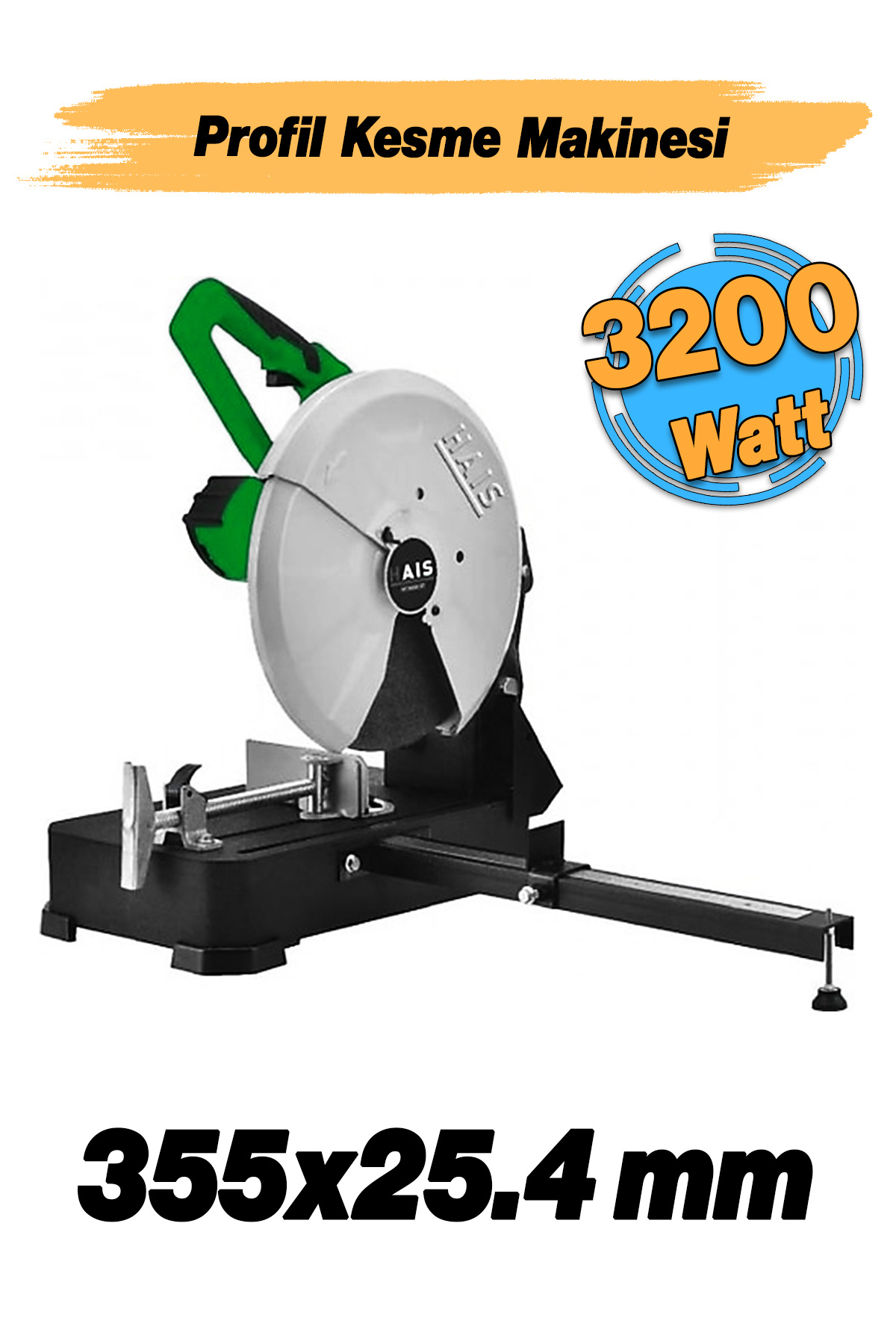 Hais Taşlı Profil Kesme Makinası 3200 W 3800 rpm 355 mm Demir Metal Kesim Boru Doğrama