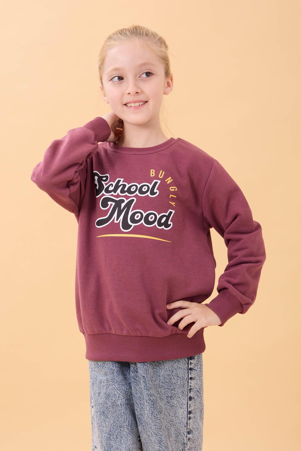 Perendi Erkek ve Kız Çocuk Okul Baskılı Bisiklet Yaka Mevsimlik Sweatshirt Gülkurusu fotoğrafı 5 (önizleme)