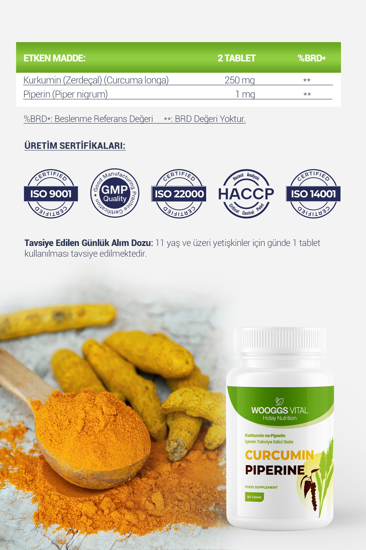 Hotay Nutrition Wooggs Vital WOOGGS VİTAL KURKUMİN VE PİPERİN 90