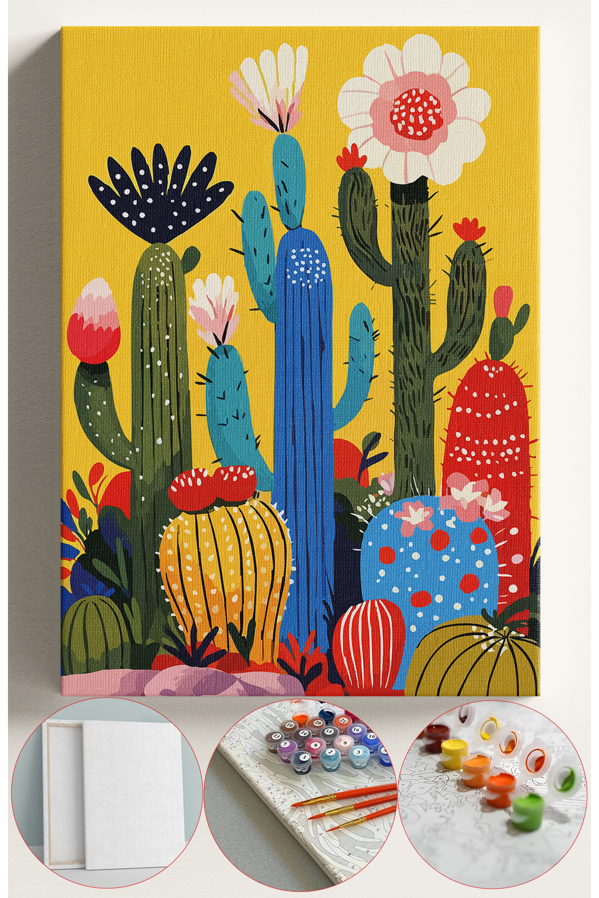 Sulepas Sayılarla Boyama Seti Numaralı Tuval Fırça Boya 40x50 Cm - KAKTÜSLER