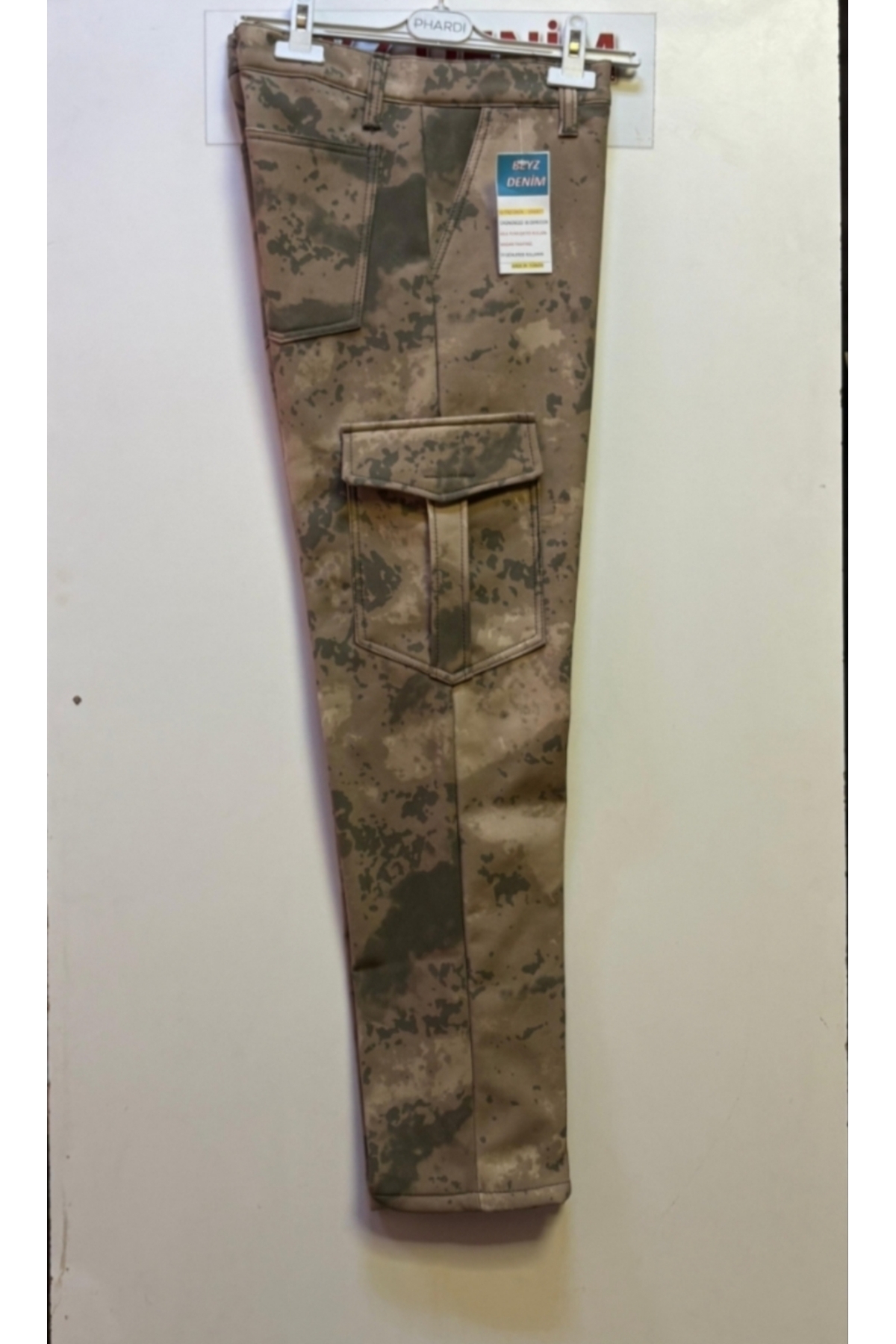 BeyzDenim Çöl kamuflaj softshel mebranlı polarlı su geçirmez kargo büyük beden pantolon görsel 2
