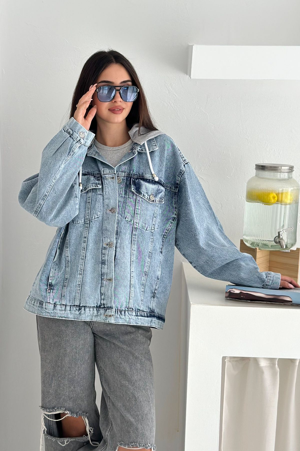 Noa&Noa Kadın Oversize Kapüşonlu Cepli Gömlek Ceket, Katmanlı & Rahat Stil görsel 2
