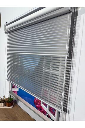 winella Çiftli Sistem Gri Çizgili Tül Ve Stor Perde