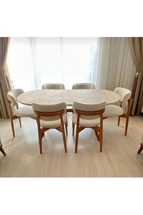 Ukbe Sofa Bohem 6 lı Yemek Masası Sandalye Takımı Ahşap Polo