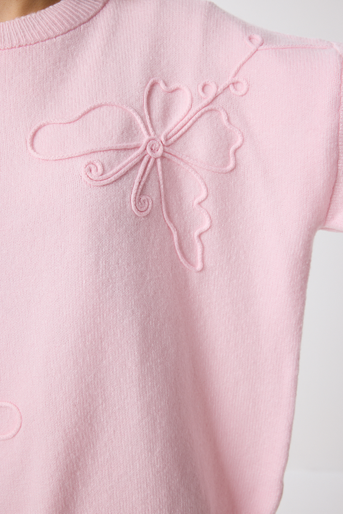 Lovelyİstanbul  Çiçek Dokulu Oversize Triko Kazak LPF0113 PEMBE - Görsel 4