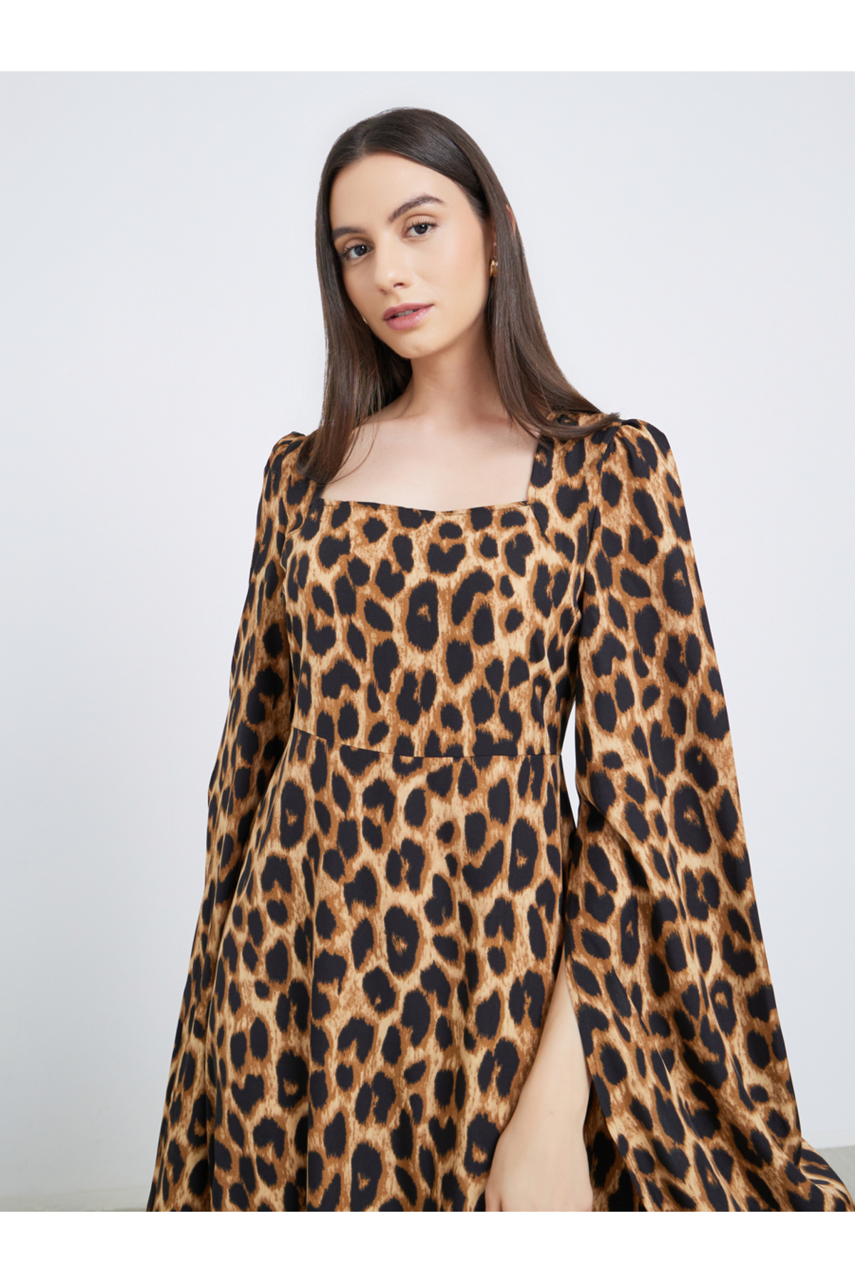 Take Two By Styli Leopard Print Square Neck Maxi Dress