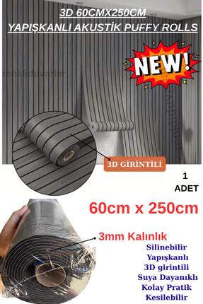 Renkli Duvarlar Yapışkanlı Akustik Panel Gri 3D 60cmx250cm 1 Adet SXP Lambiri...