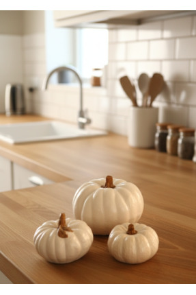 Genel Markalar Balkabağı Beyaz 3'Lü Dekor Seti, Biblo, Obje, Sonbahar, Ev Dek...