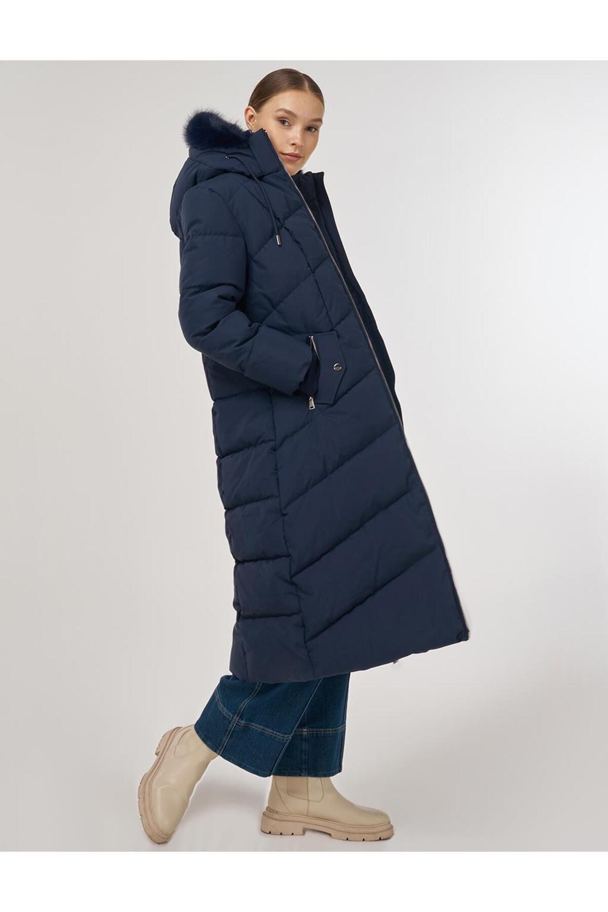 Kayra  Suni Kürk Detaylı Anorak Mont Lacivert - Görsel 2