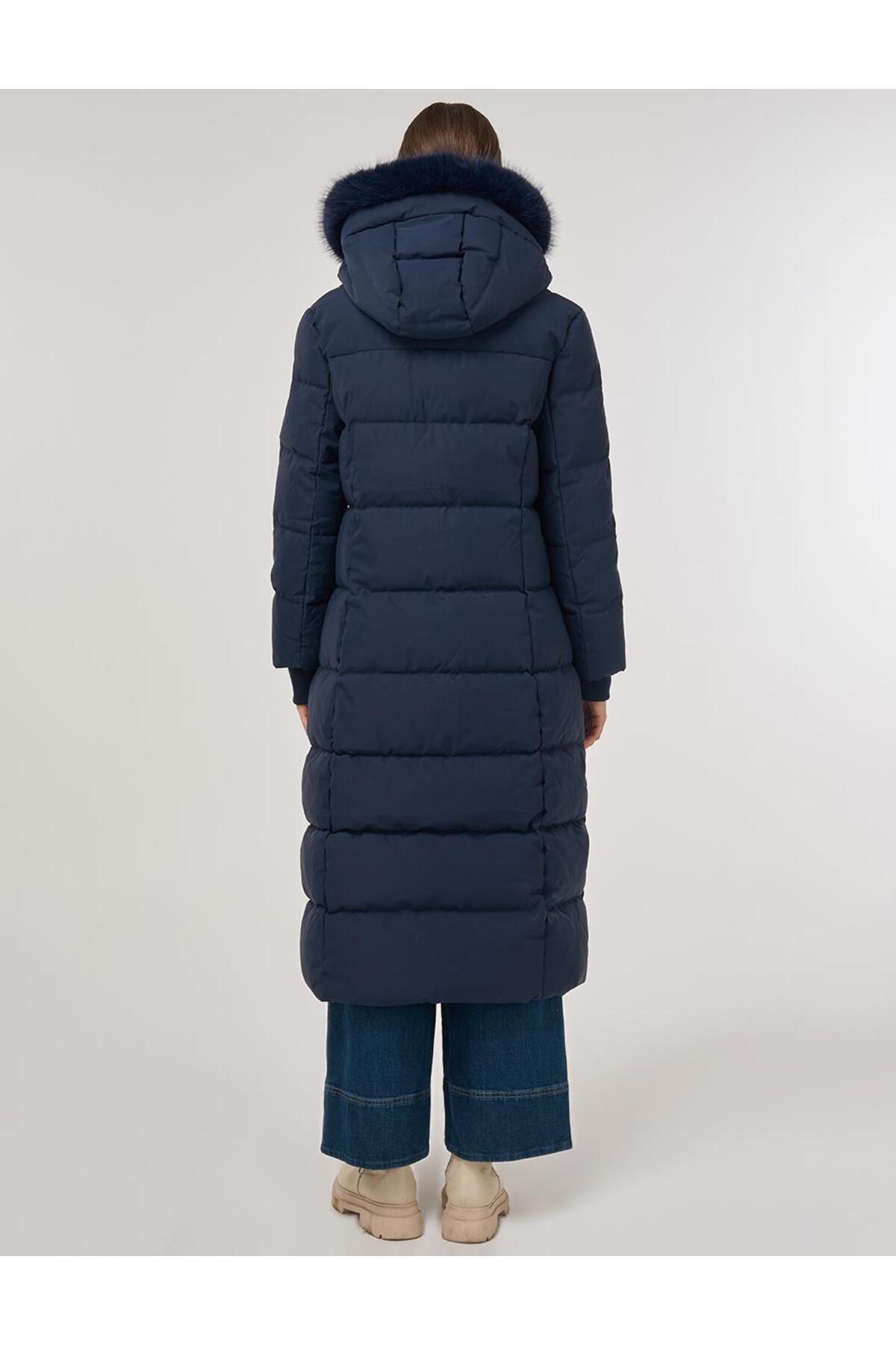 Kayra  Suni Kürk Detaylı Anorak Mont Lacivert - Görsel 5