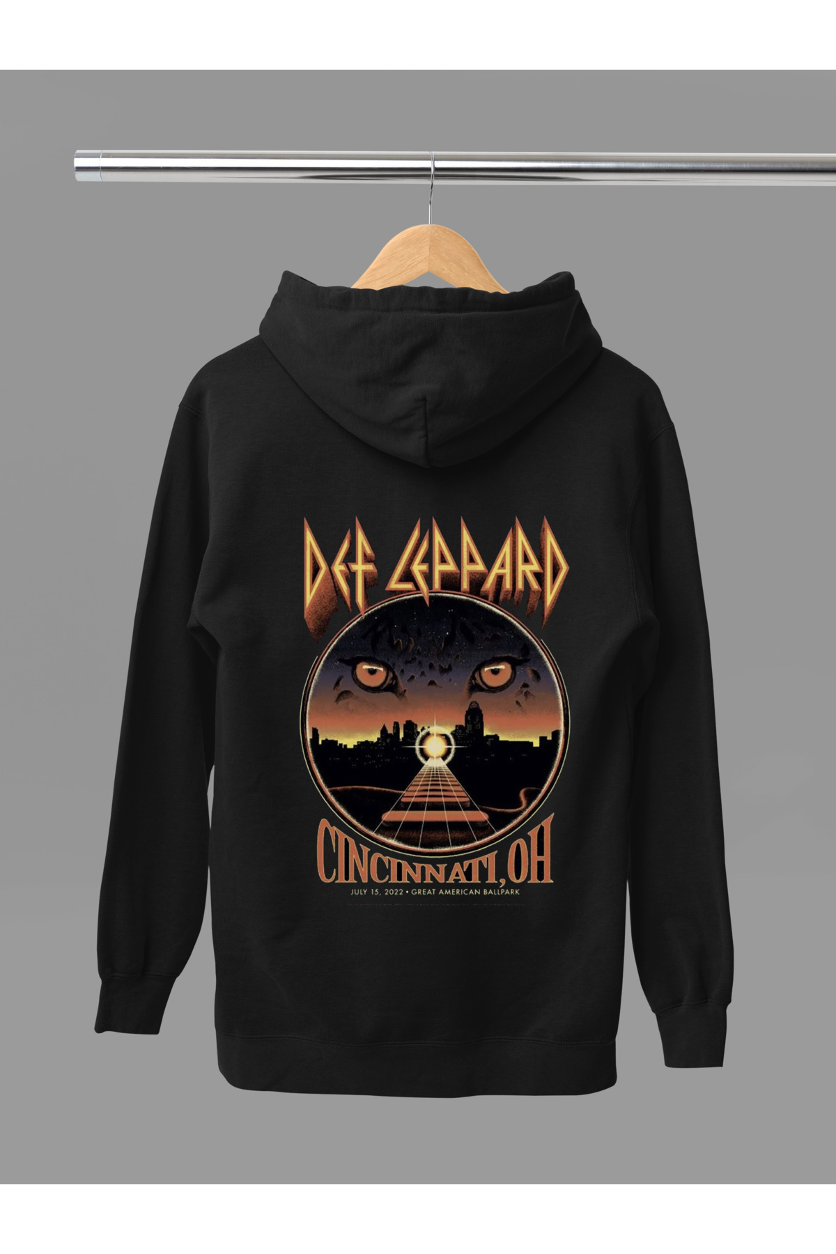 MAGORS DEF LEPPARD BASKILI PAMUKLU UZUN KOLLU ŞARDONLU 3 İPLİK KAPŞONLU ROCK SWEATSHIRT