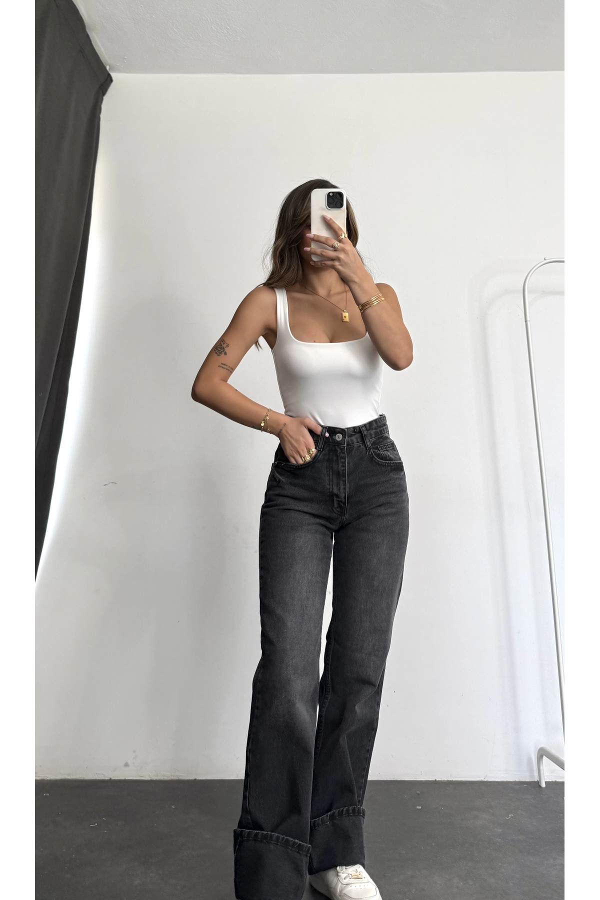 nona butik  Jazz Wide Leg Jean - Füme - Görsel 4