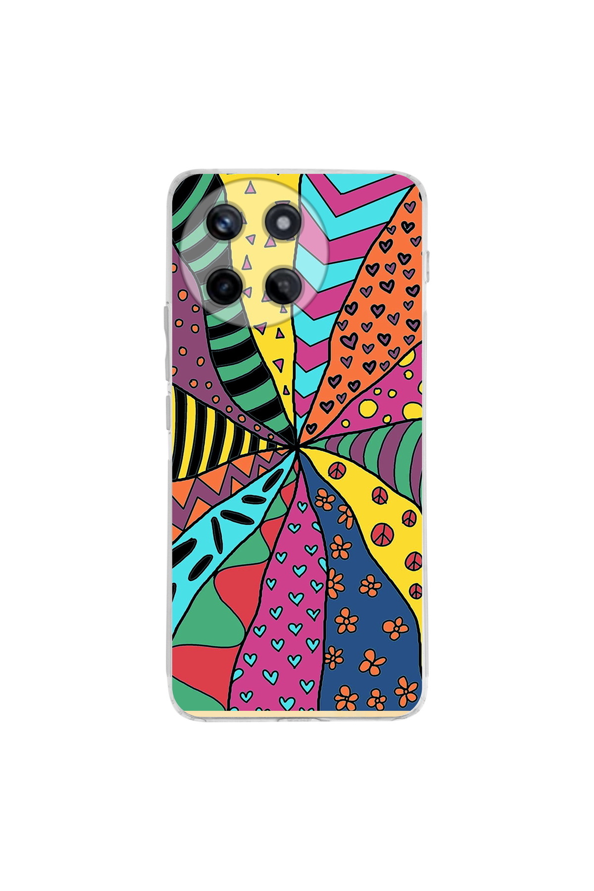 Realme 11 İle Uyumlu Retro Color 4 Baskılı Kamera Korumalı Şeffaf Kılıf