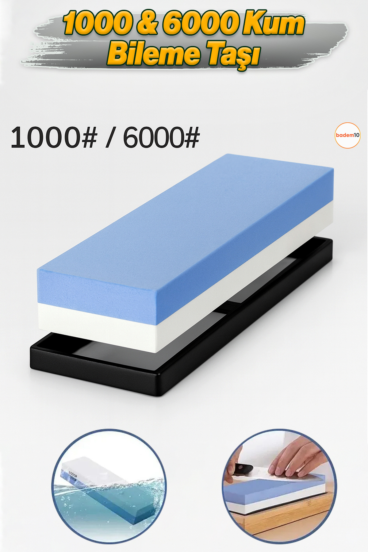 Badem10 1000/6000 Grit Kum Çift Taraflı El Taşlama Profesyonel Bıçak El Aletleri Makas Şef Biley Bileme Taşı