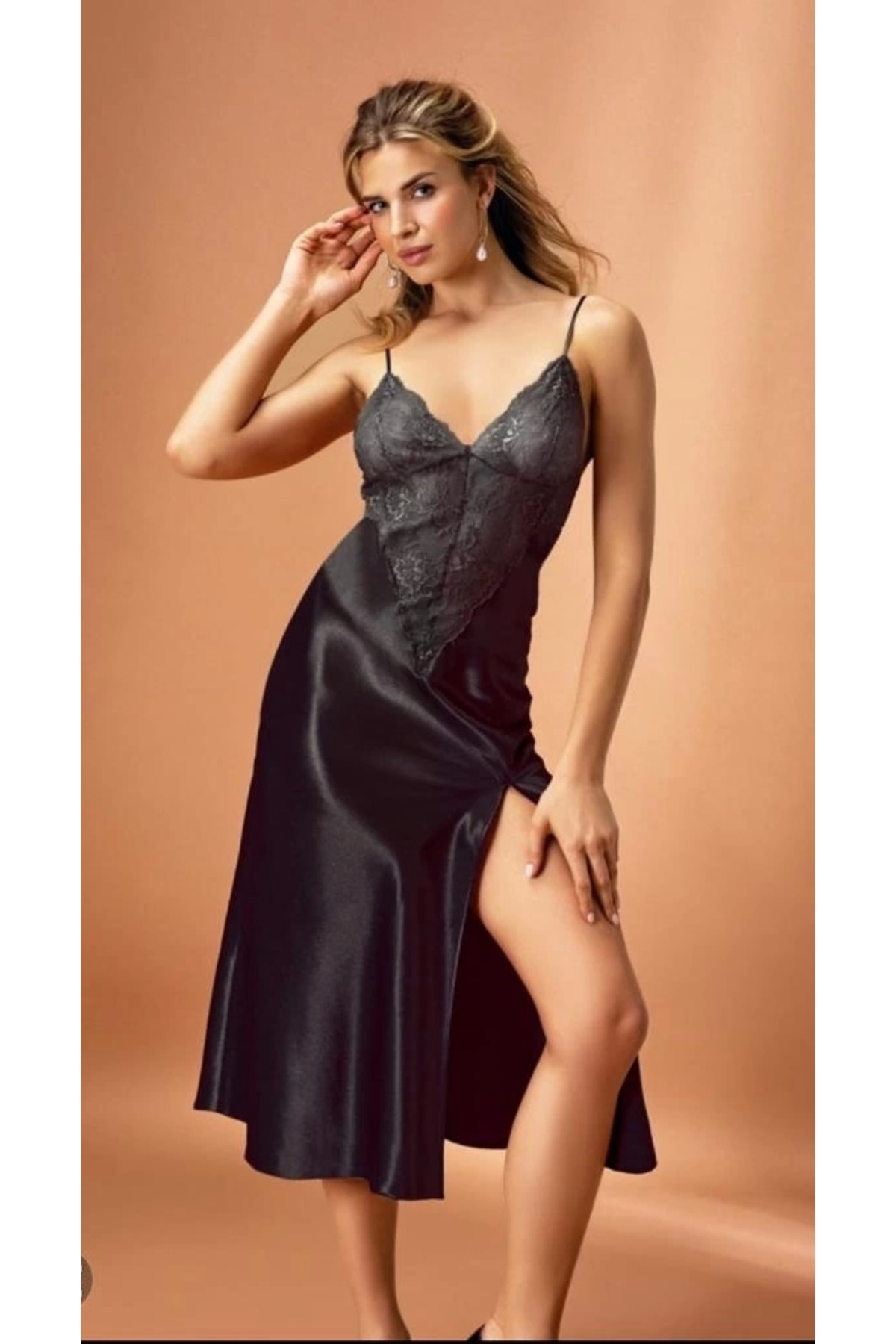 Nemere Nurteks 7136 Kadın Saten Uzun Gecelik