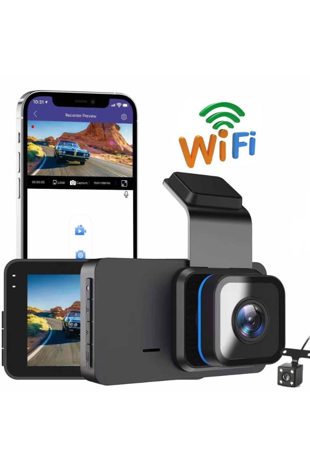 gaman Y11 1296p Süper HD 3inç Araç içi Kamera -Ön-Arka Görüş Çift