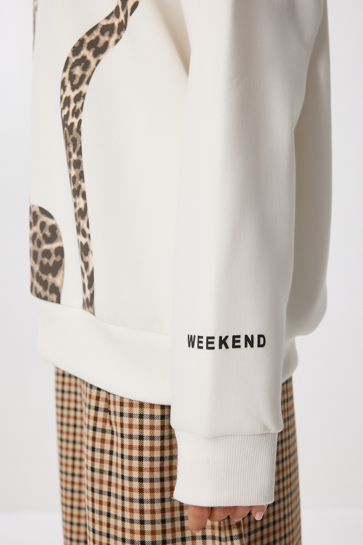 Lovelyİstanbul Leopar Baskılı Oversize Şardonlu Örme Sweatshirt LAN0068 KEMİK görsel 4
