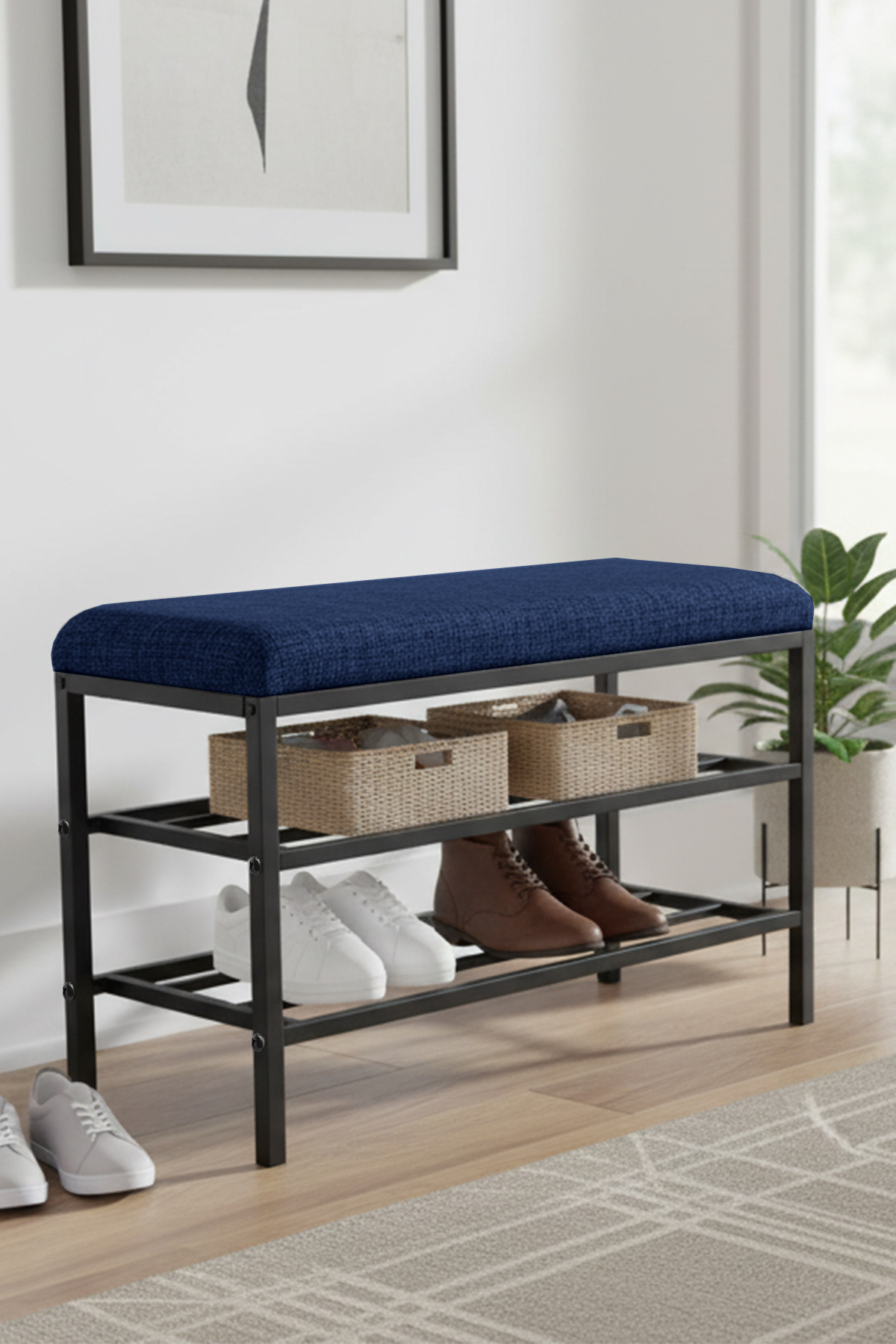 Armens Life Mobilya, Lojistik & Elektronik Ticaret Lotus Metal Modern Ayakkabılık, Bank, Yatak Ucu, Organizer, Oturak,Puf 3 Katlı 30x70 Keten Kumaş