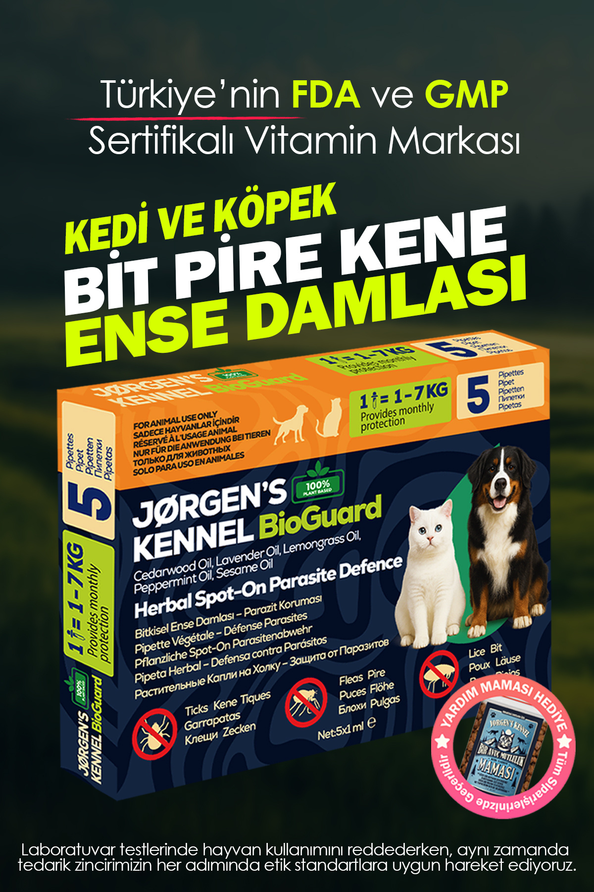 Jorgens Kennel Kedi & Köpek Dış Parazit Bitkisel Damla – Pire, Bit, Kene Koruması 5×1 ml