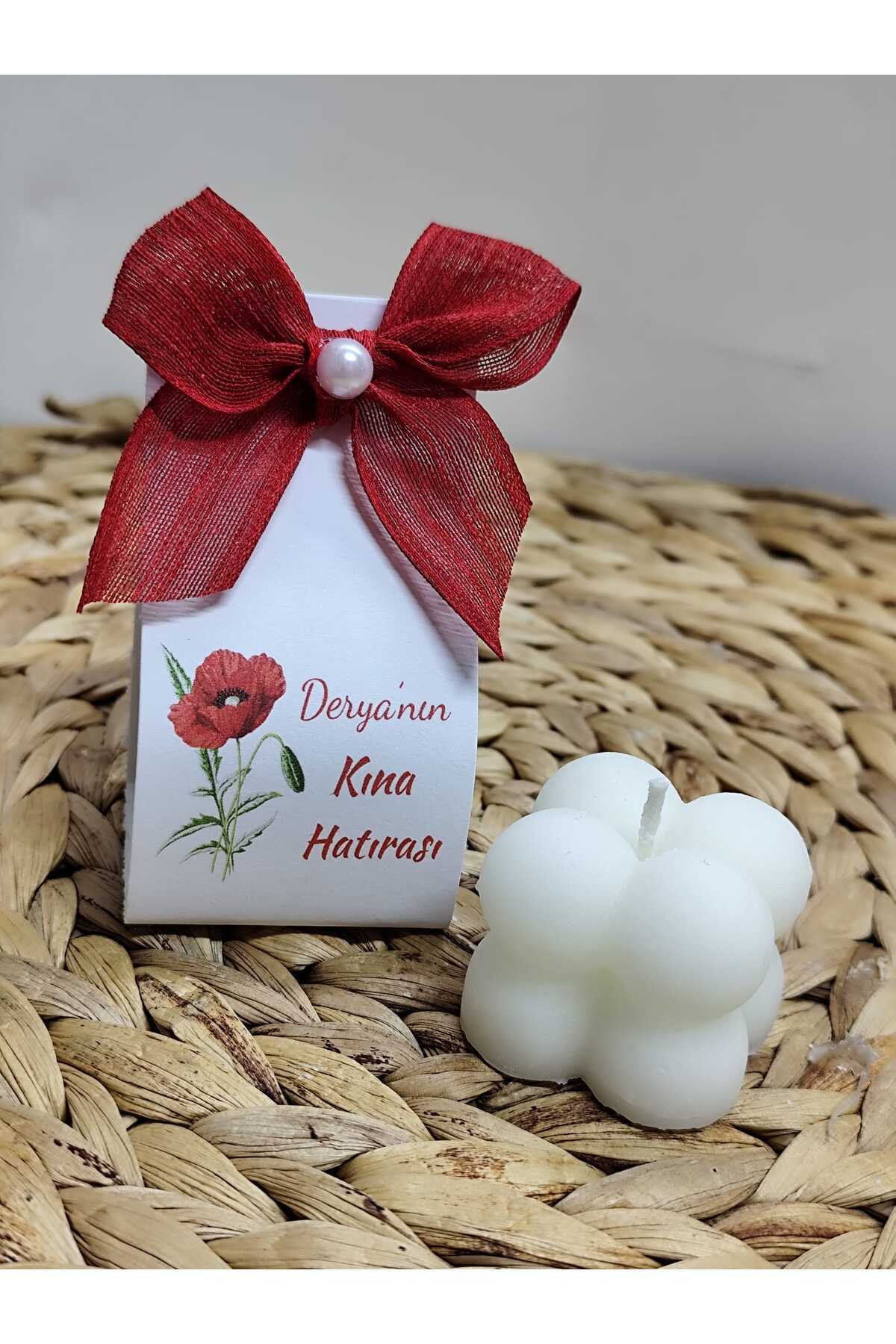 ByDeryaEvent Nişan Nikah Düğün Hediyelik Bubble Mum KIRMIZI RENKLİ Keten Kurdele Süslemeli 10 ADET