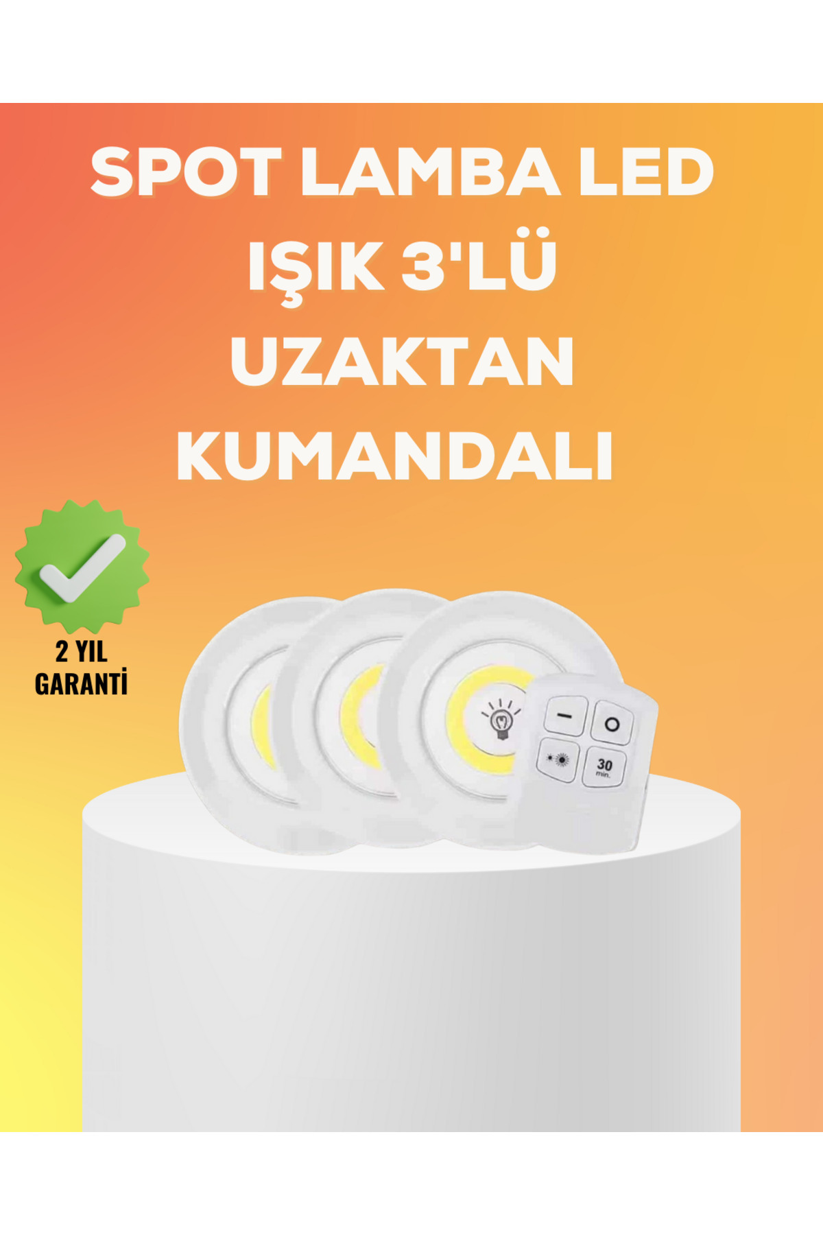techbutiq Çok Amaçlı Kullanım İçin Kablosuz Yapışkanlı 3 Lü Uzaktan Kumandalı Led Spot Lamba