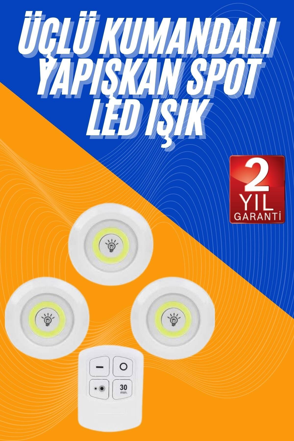 techbutiq Dolap Işığı Mutfak Rafı Işığı Uzaktan Kumandalı 3 Lü Spot Led Lamba