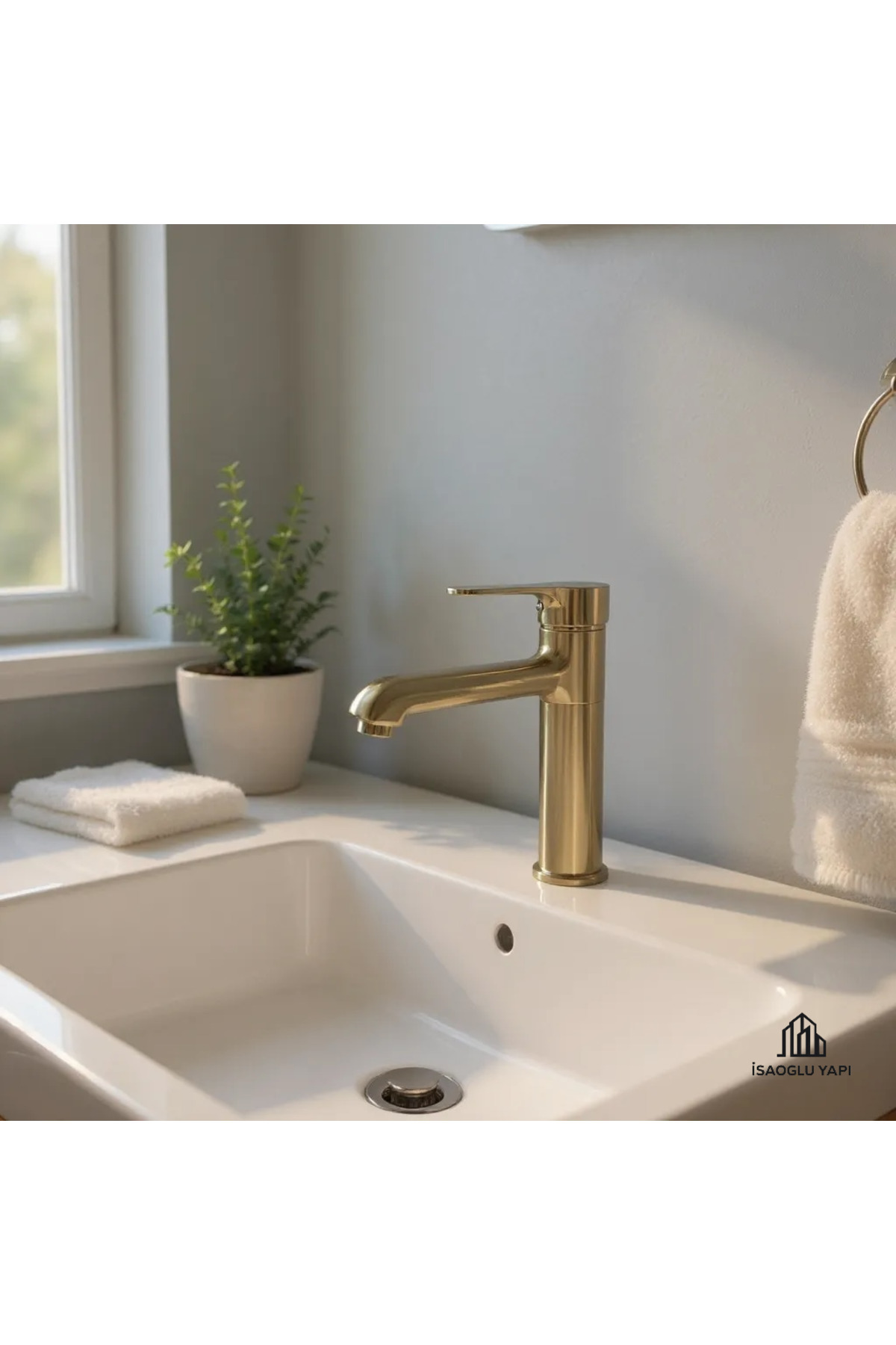 İSAOĞLU YAPI Mat Gold Banyo Armatürü Fırçalanmış Altın Musluk Gold Lavabo Bataryası