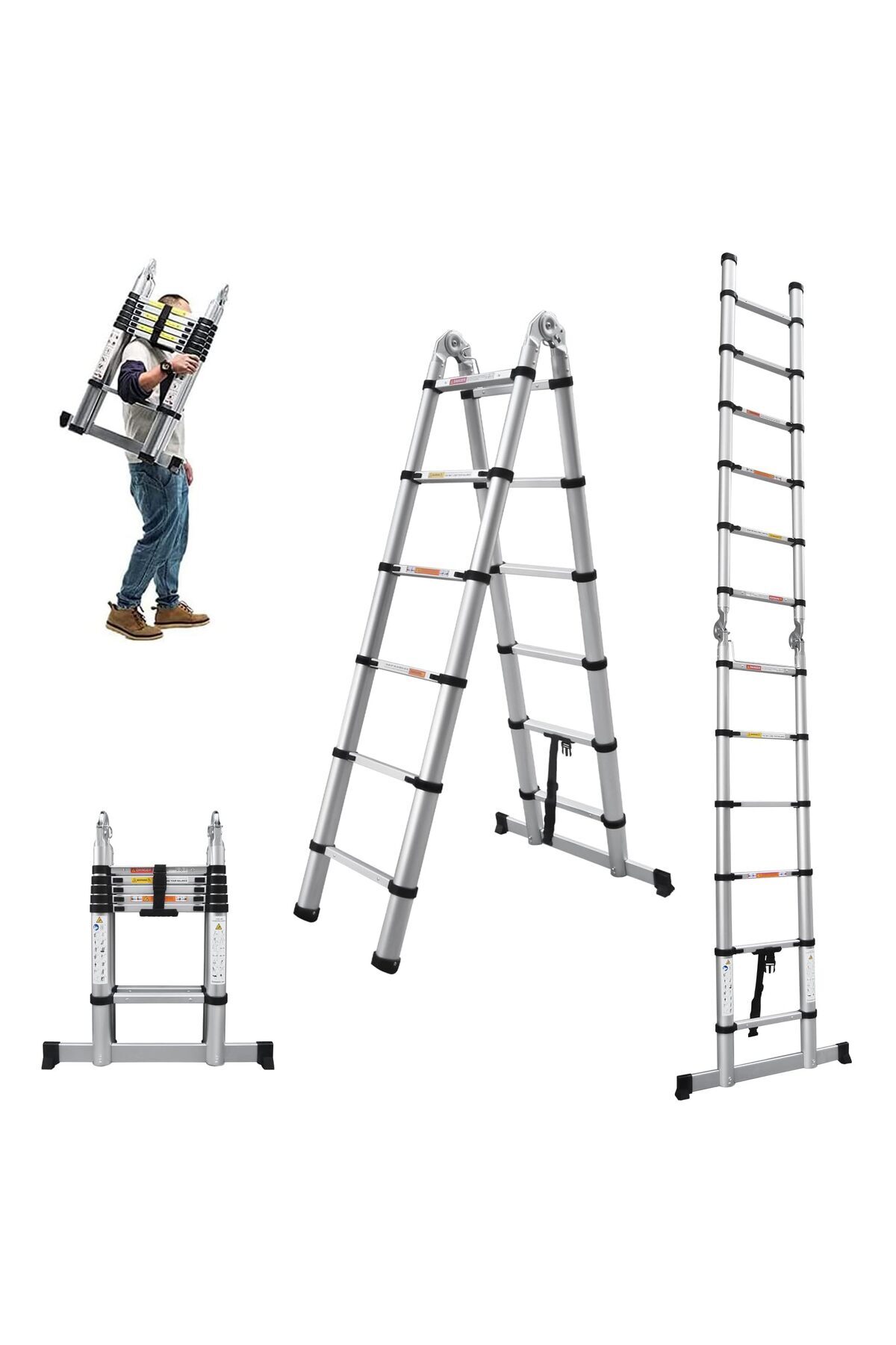 TENTTECH A Tipi Çift Yönlü 5 mt Paslanmaz 8+8 Basamaklı Merdiven(2,5 mt+2,5 mt)