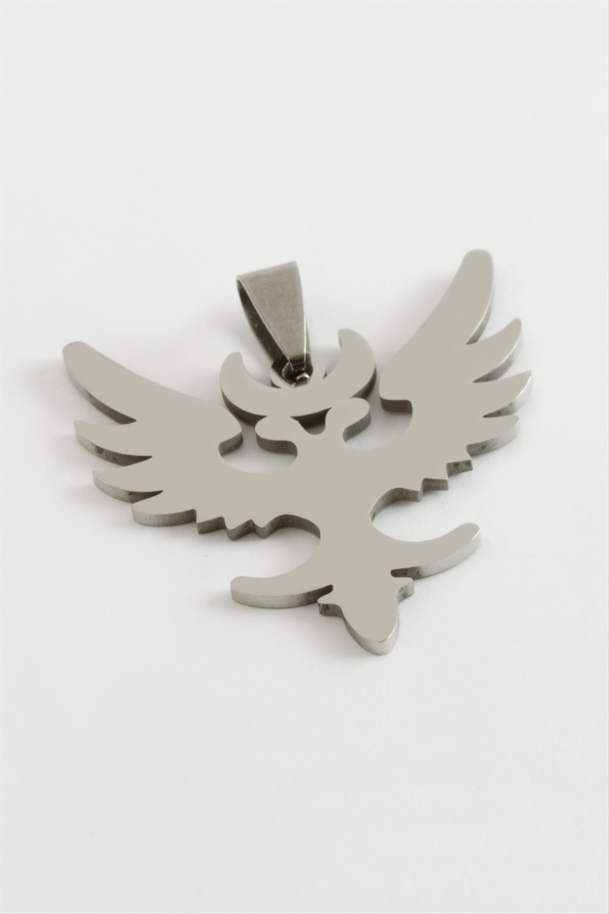 glovia bijuteri Çift Başlı Kartal Çelik Kolye Ucu 3,5 cm