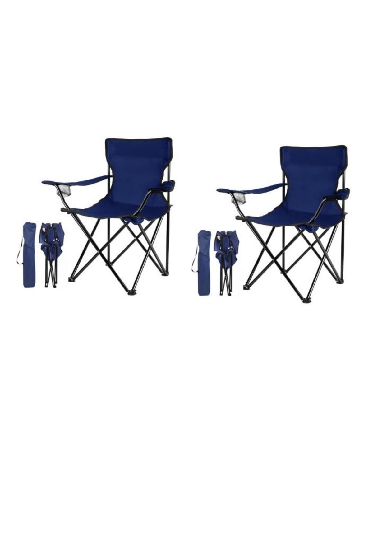 طقم كراسي تخييم - كرسيان قابلان للطي من قماش أكسفورد مع أرجل معدنية (أزرق)