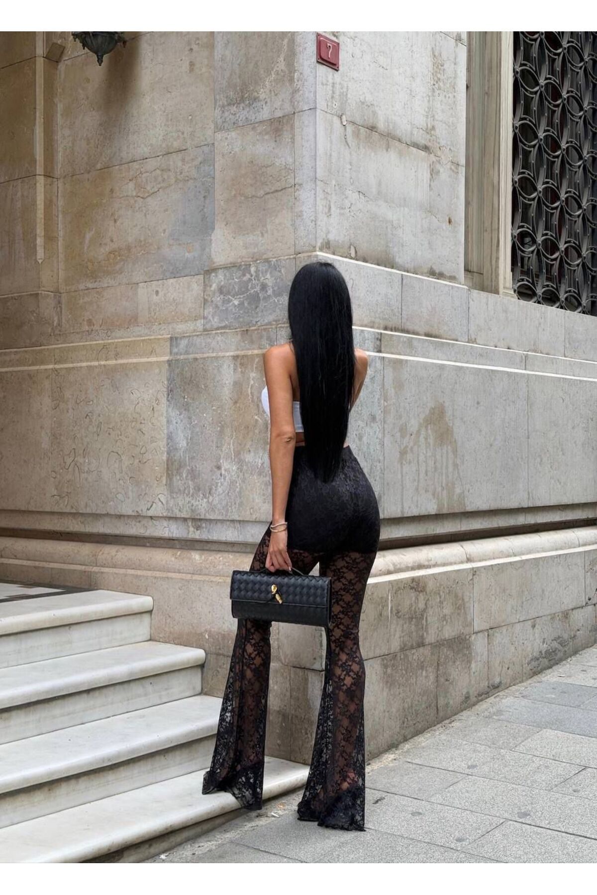 sajarsln  İspanyol Paça Dantel Şortlu Pantolon - Görsel 4