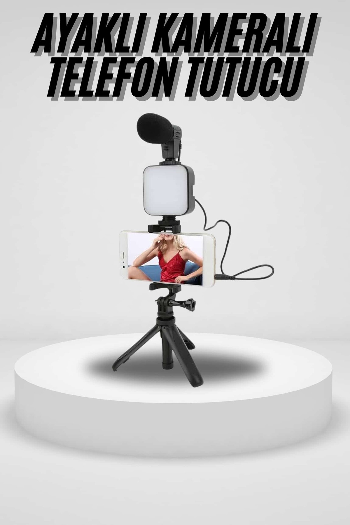 AyrStore Akıllı Telefon Vlog Kiti Tripod Mini Mikrofonlu Telefon Tutucu