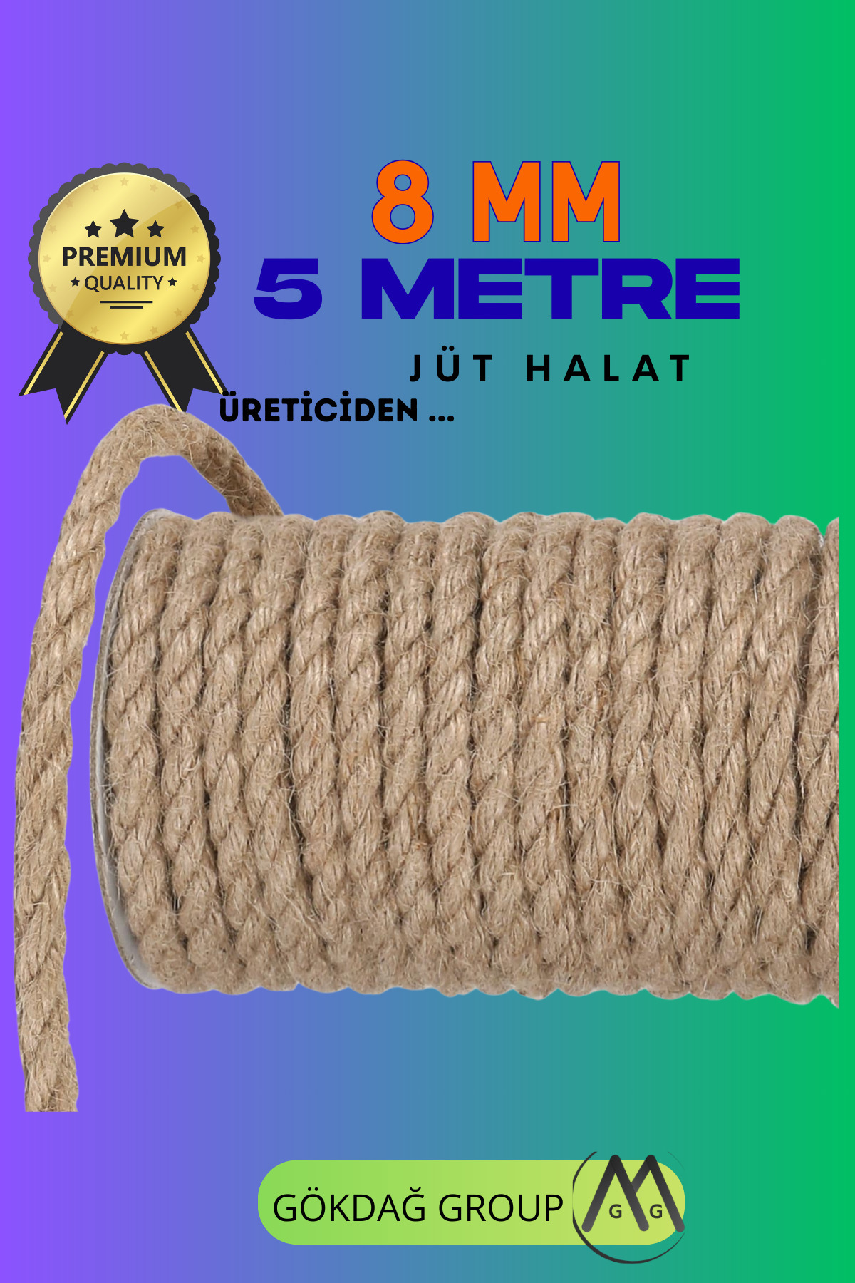 GÖKDAĞ GROUP 8 MM 5 Metre Jüt Halat Dekoratif Hasır İp