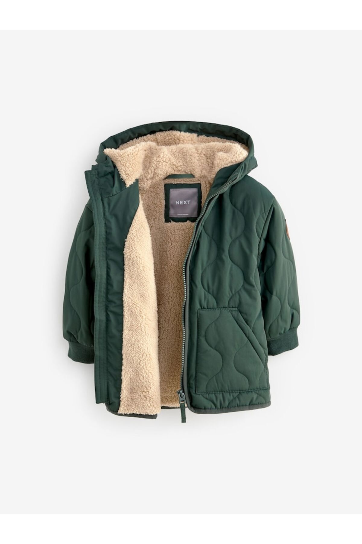 Next Baby Green Quilted Borg Fleece Lined Hooded Water-Resistant Coat fotoğrafı 3 (önizleme)