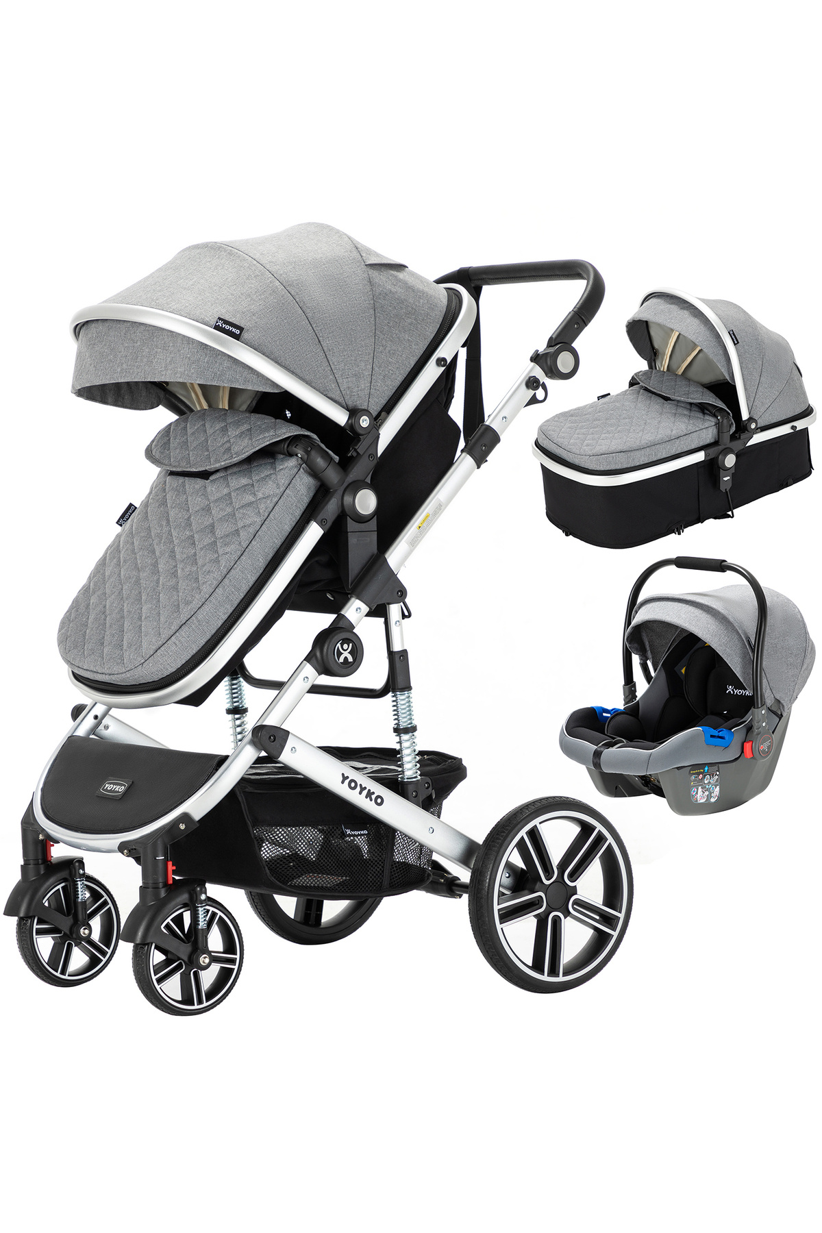 yoykoshop Yoyko Ultimate Travel Sistem Bebek Arabası 3 in 1 Gri Silver