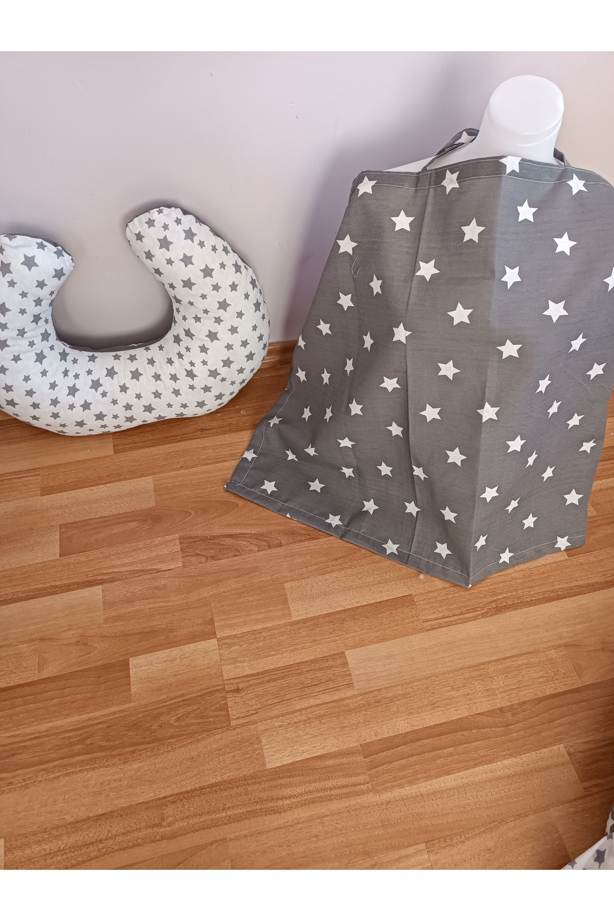 SARIYILDIZ BABYNEST Gri Beyaz Yıldız 2 Parça Emzirme Seti