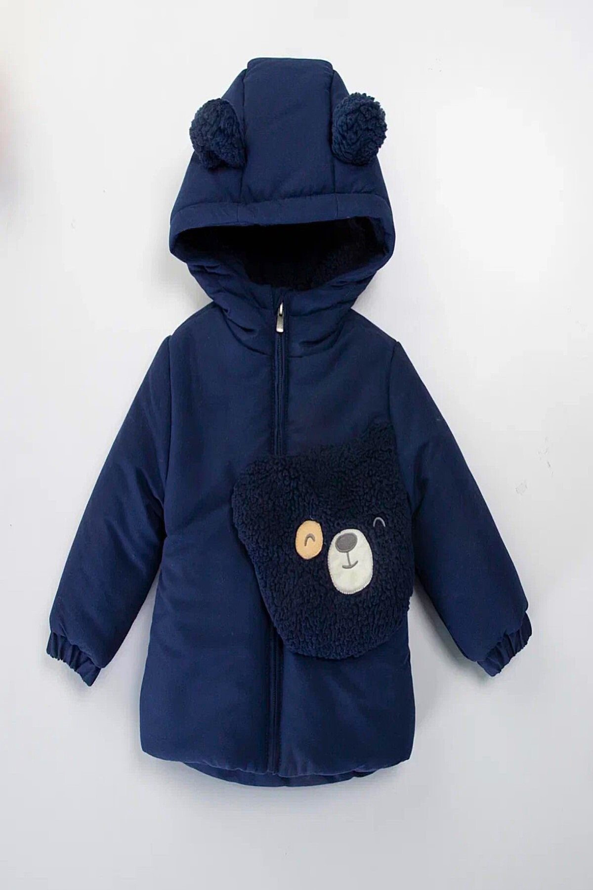 DeKuBaby Sevimli Peluş Ayıcık Figürlü Kürk Astarlı Fermuarlı Kapitone Kapüşonlu Kalın Kışlık Kaban-Mont fotoğrafı 2 (önizleme)