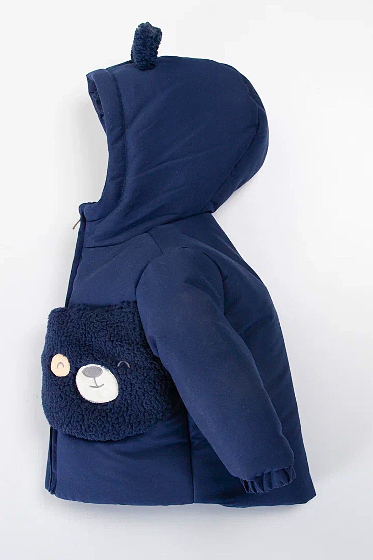 DeKuBaby Sevimli Peluş Ayıcık Figürlü Kürk Astarlı Fermuarlı Kapitone Kapüşonlu Kalın Kışlık Kaban-Mont fotoğrafı 3 (önizleme)