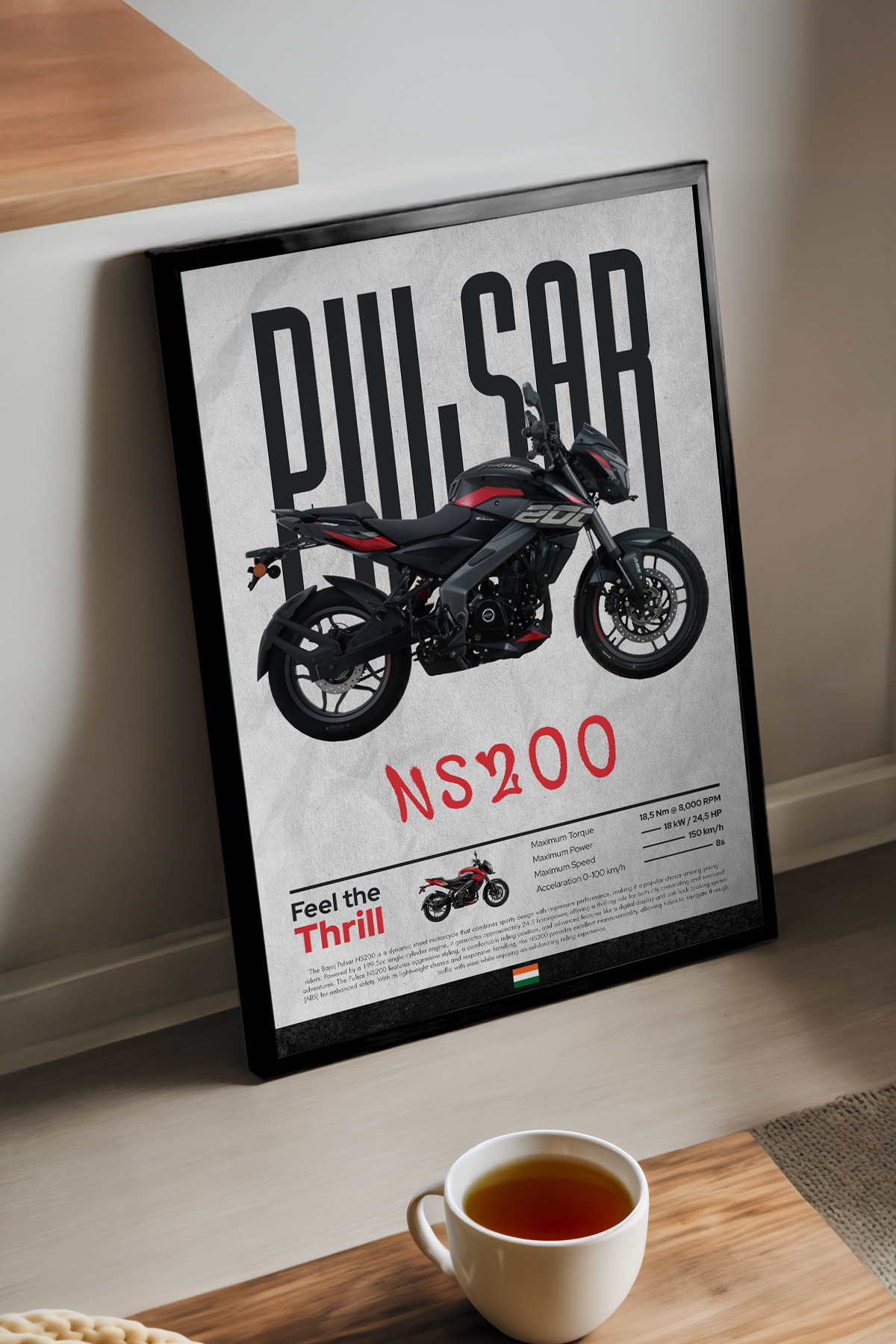 Genel Markalar Bajaj Pulsar NS 200 Siyah Ahşap Çerçeveli Poster