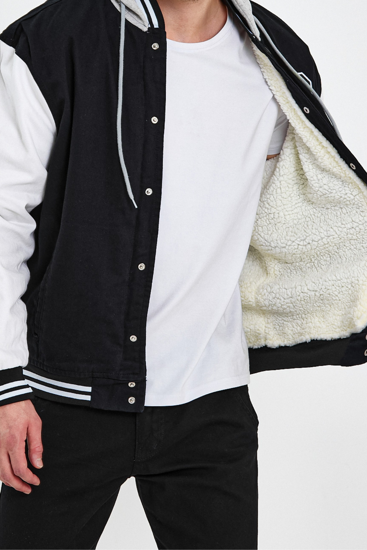 DAMGA JEANS  Erkek Oversize Kışlık Kalın Siyah Kot Kolej Mont - Görsel 7