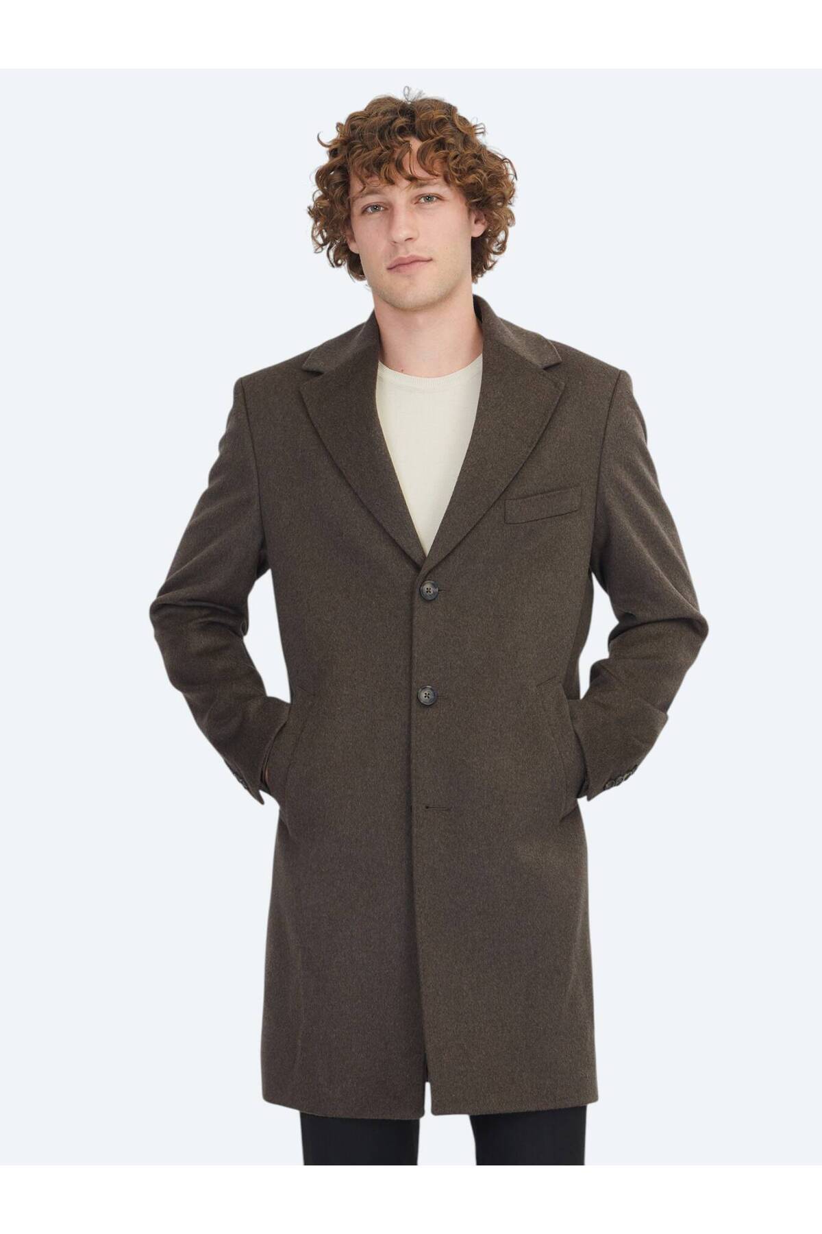 مانتو بافته کلاسیک یقه پروانه ای منظم قهوه ای Kip