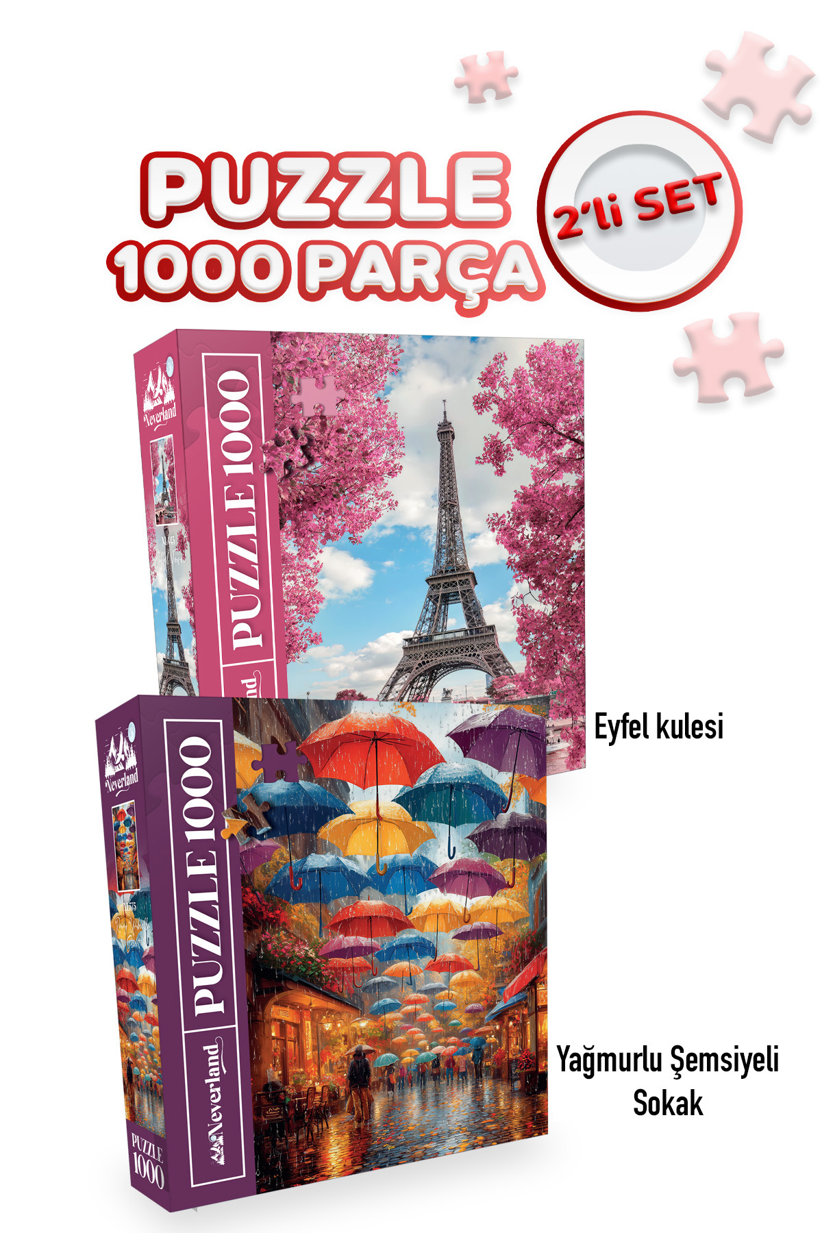 絵画 flk040194 Neverland 2 ADET 1000 PARÇA PUZZLE- EİFFEL KULESİ VE YAĞMURLU