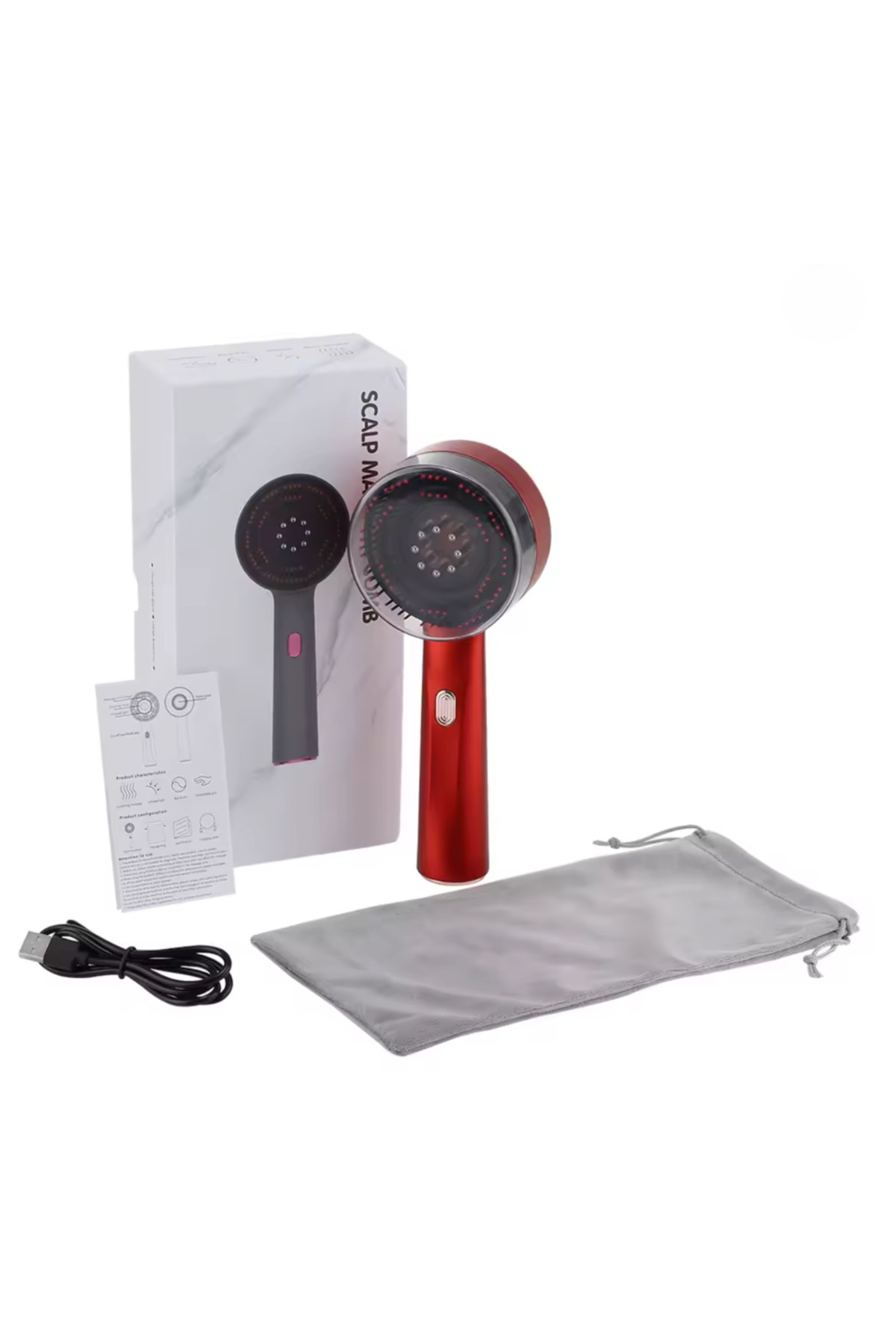 IQTECH Anti Saç Dökülmesi - Elektrikli Titreşim Masaj Tarak – Kırmızı Işık Terapi, Sıvı Yağ Aplikatörlü