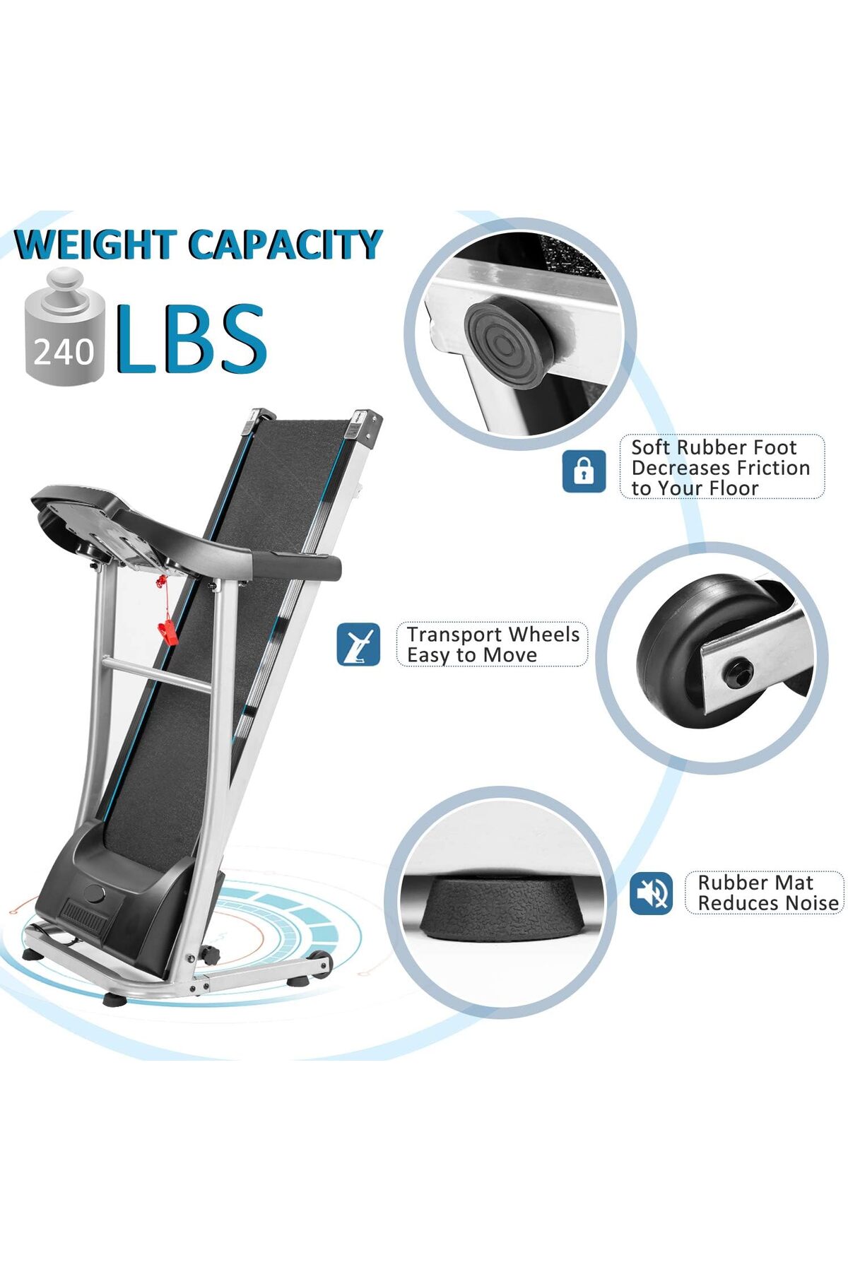 سير كهربائي مع مساج للخصر ومحرك 1.5 حصان، مساحة جري 40*110 سم,3 مستويات انحدار،يتحمل 90كجم, 6069A