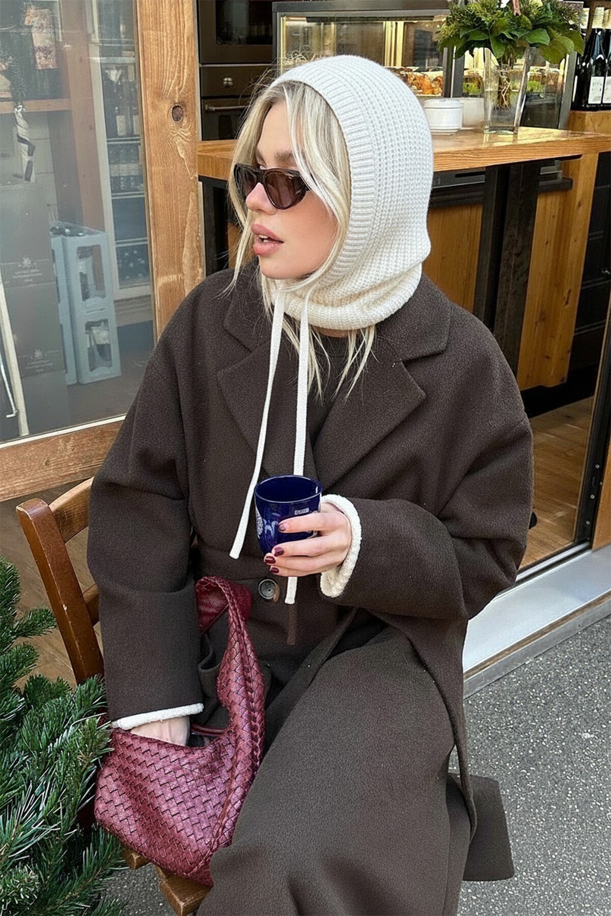 BAHELS Ekru Triko Örgü Balaclava Bere Şapka