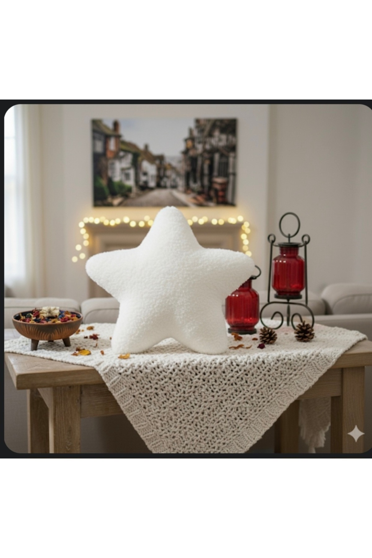 White Star Shaped Plush Pillow - Kids Room Decorative Cushion - 35x35 cm