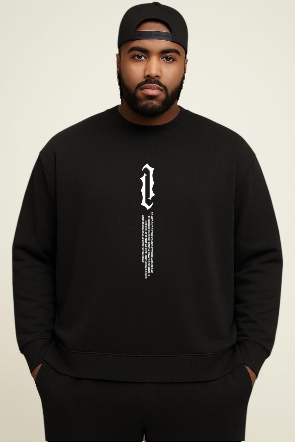 BENROMA 3 İPLİK PENYE DİK YAZI BASKILI BÜYÜK BEDEN UNİSEX SWEATSHIRT