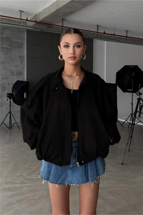 Rowsmen Oversize Kadın Bomber Siyah Süet Deri Ceket