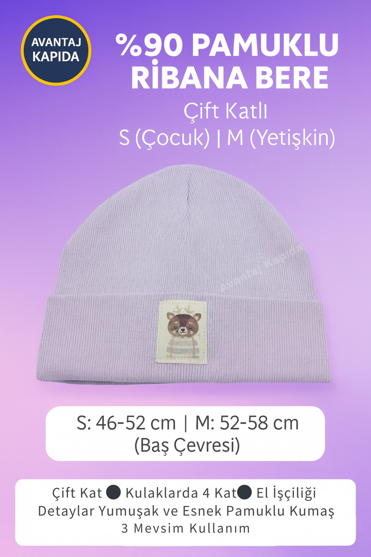 Mustran %95 Pamuklu El Yapımı 4-12 Yaş Çocuk 2’li Bere Boyunluk Seti | Çift Kat 4 Kat Kulak Koruma Hediyelik