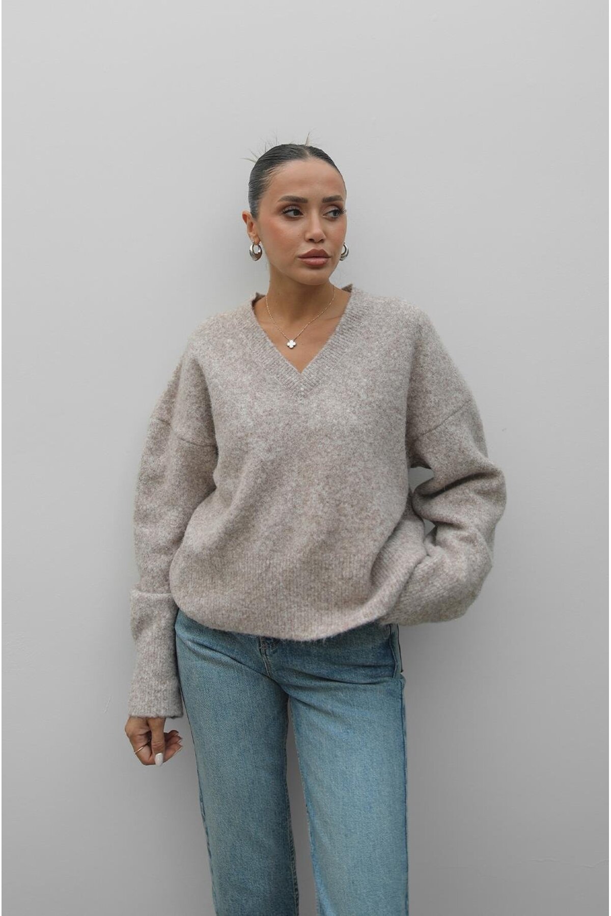 Havoş  Vizon V Yaka Yumuşak Dokulu Kazak - Görsel 2